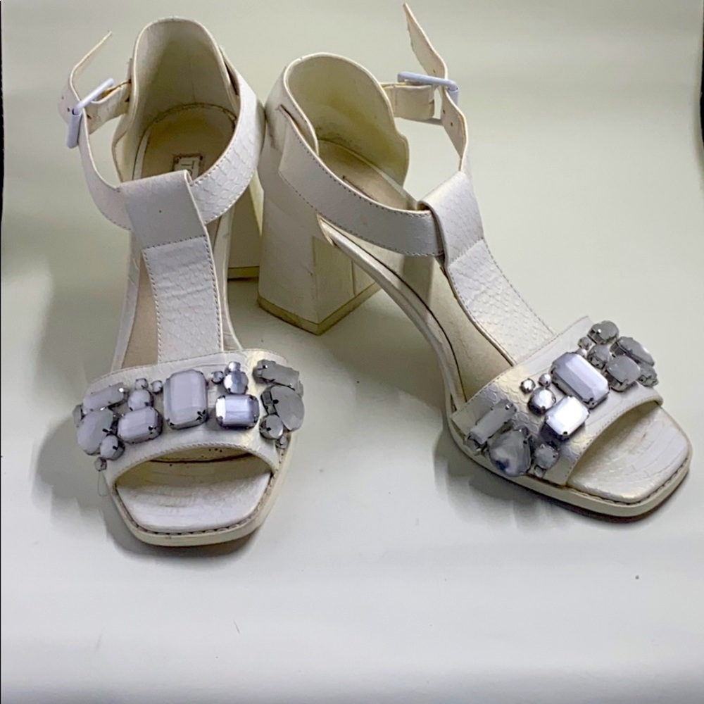 White Topshop Open Toe Heels With Stones